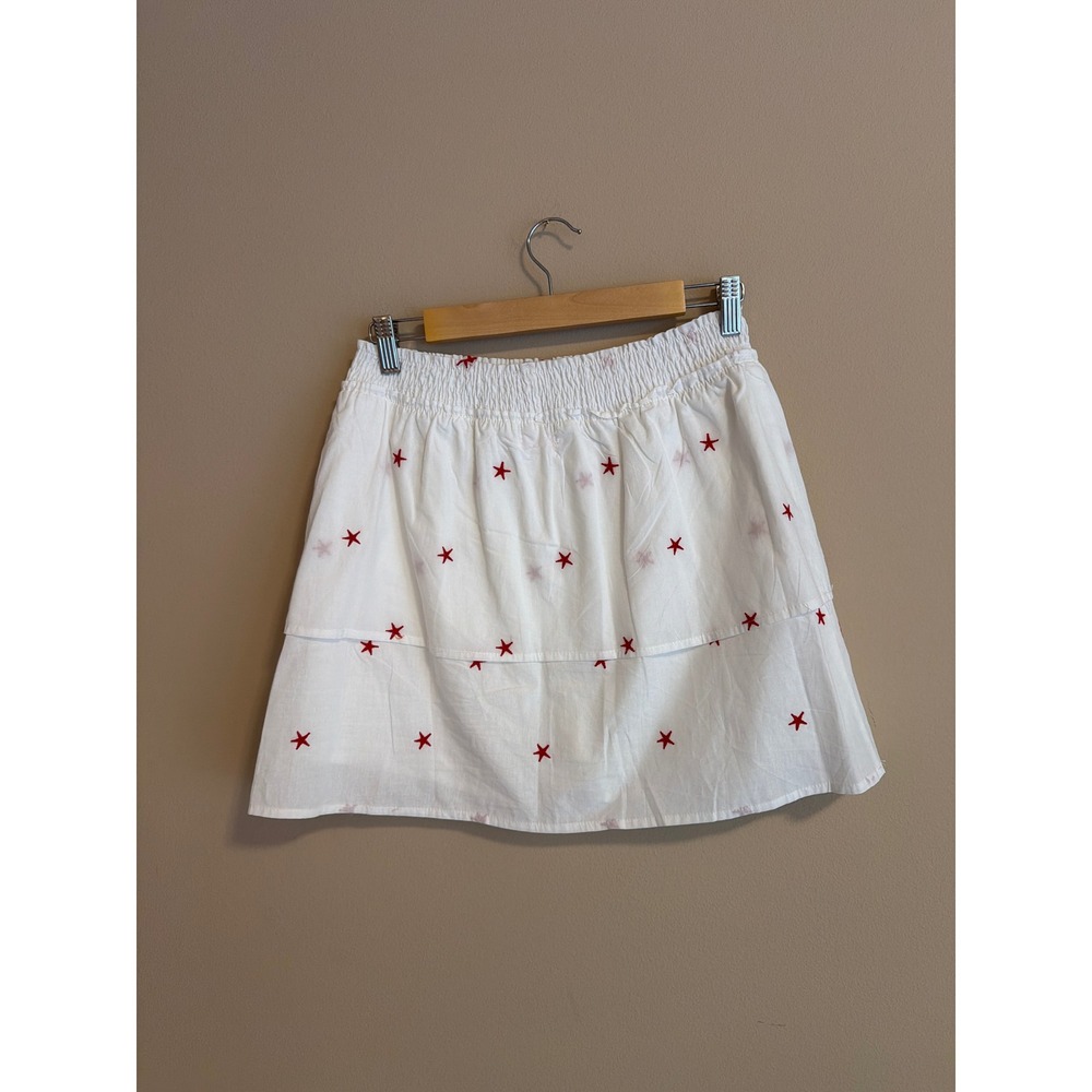 White Red Embroidered Star Smocked Tiered Skort Medium - Picture 5 of 6